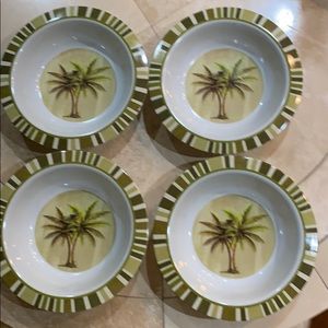 4 Bowls With Palm Tree Design